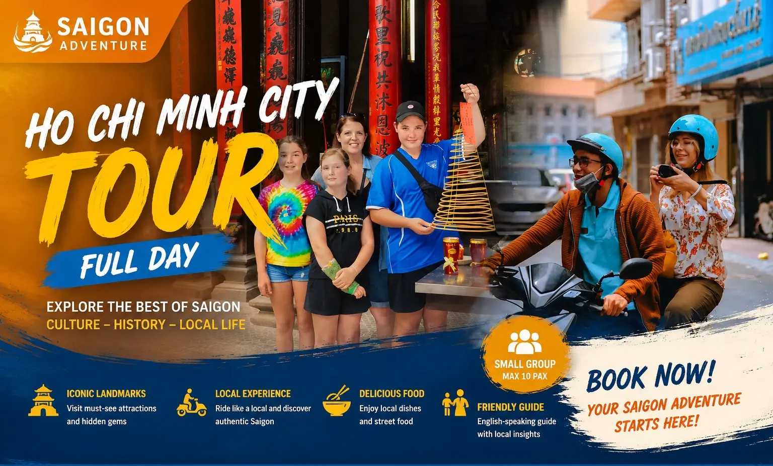 Ho Chi Minh City Tour Full Day with local guide exploring culture, history and street food