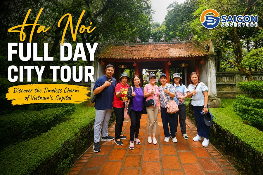 Hanoi Full Day City Tour visitors exploring the Temple of Literature and cultural landmarks in Vietnam