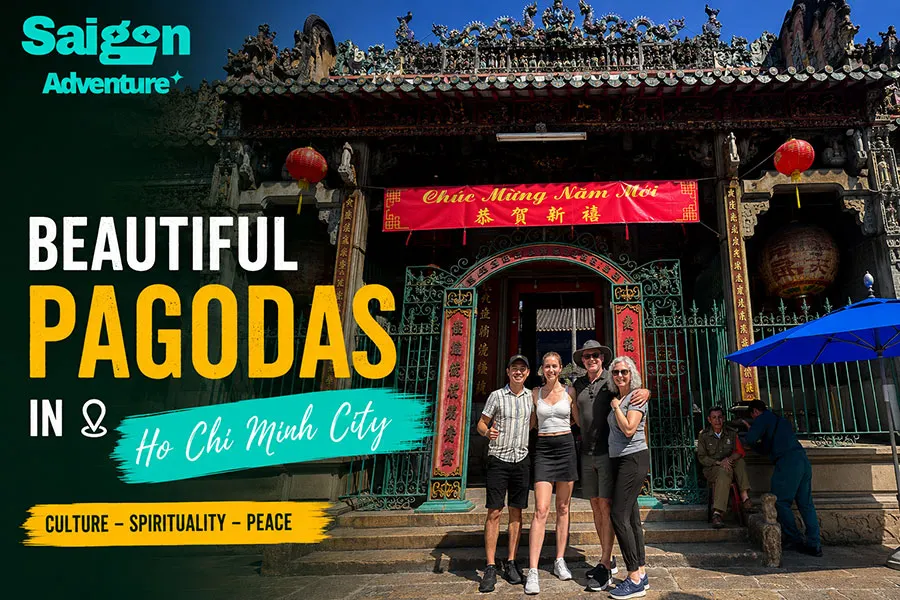 Ba Thien Hau Pagoda showcasing traditional Chinese architecture and colorful lanterns in Ho Chi Minh City.