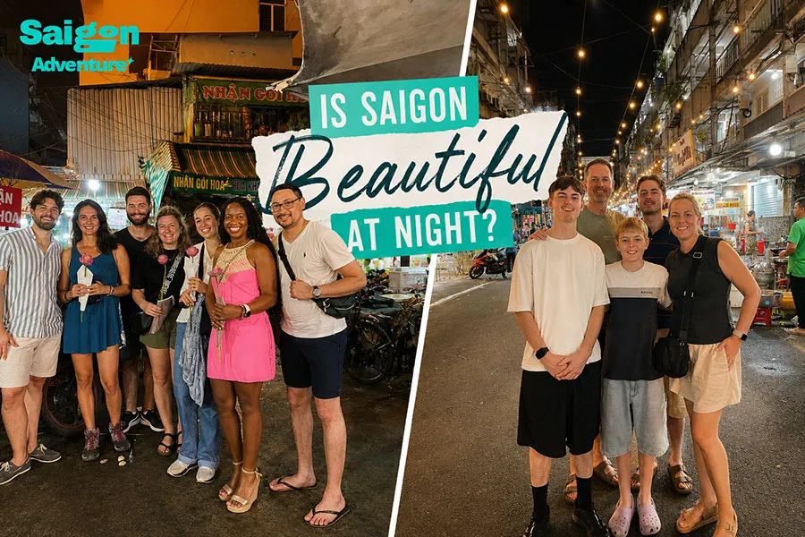 Visitors exploring bustling night markets and hidden streets in Saigon during an unforgettable evening tour.