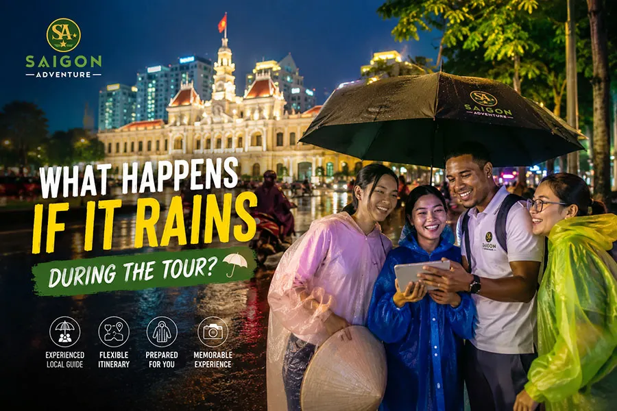 Rainy weather couldn't stop tourists from enjoying an authentic Vietnam tour.
