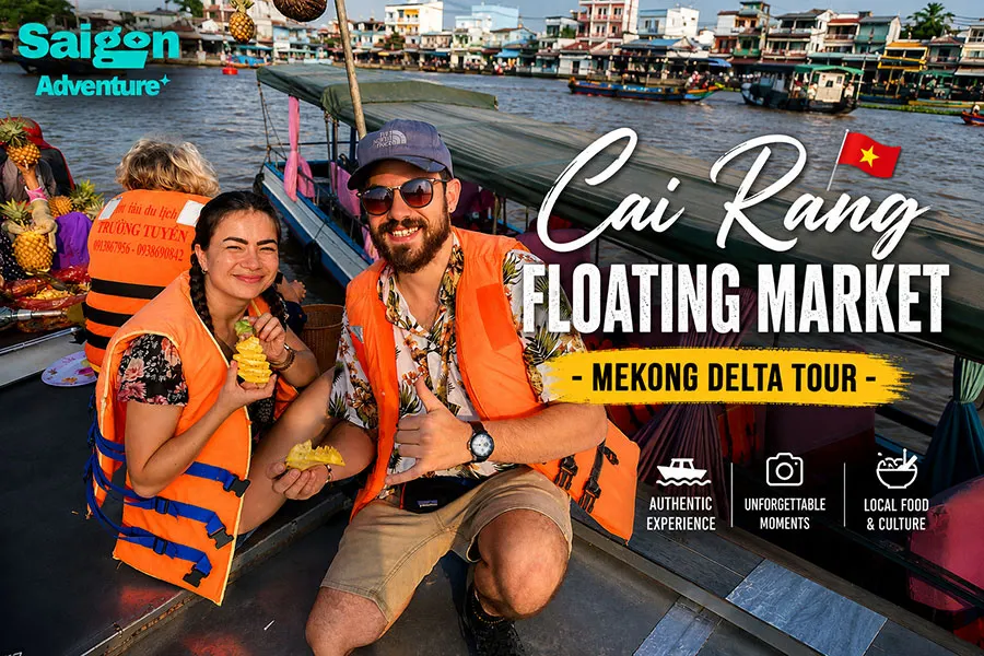 Cai Rang Floating Market: Complete Visitor Guide 5 Happy travelers on a boat at Cai Rang Floating Market, one of the top attractions in Can Tho