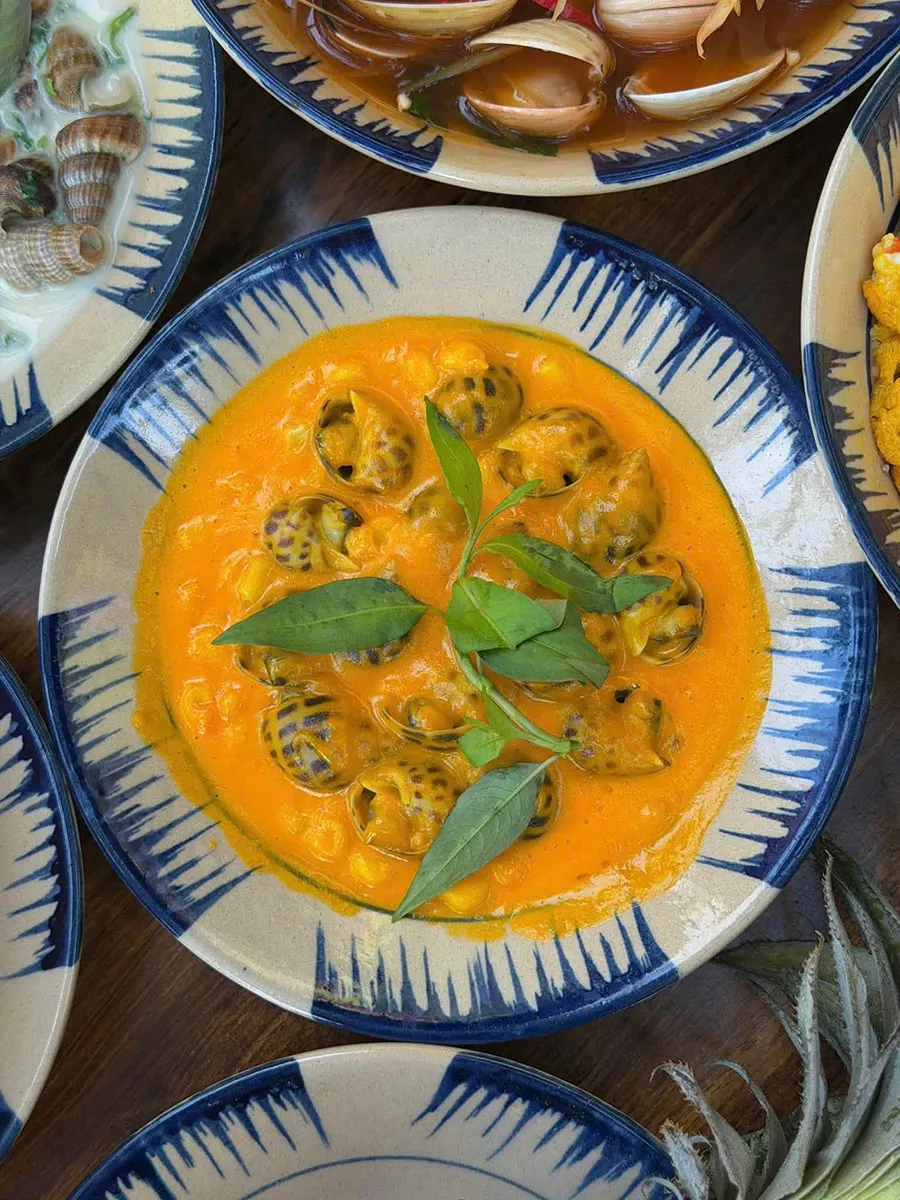 Saigon Seafood Street Food You Shouldn’t Miss 9 aste Saigon’s irresistible spotted Babylon snails, prized for their firm, naturally sweet meat and generously coated in a creamy, savory salted egg sauce.