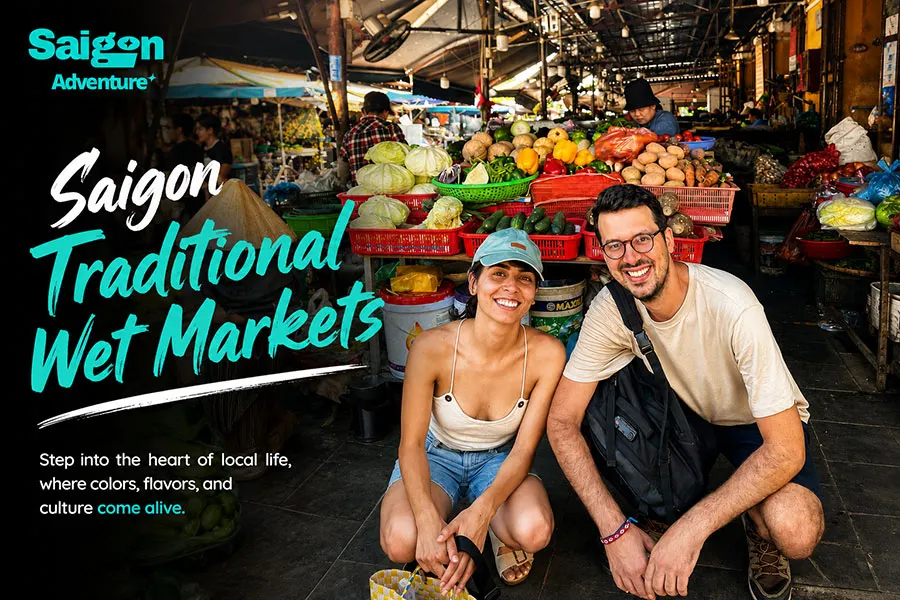 How to Bargain at Vietnamese Markets Without Getting Overcharged 1 Happy travelers discovering local life at a traditional wet market in Ho Chi Minh City