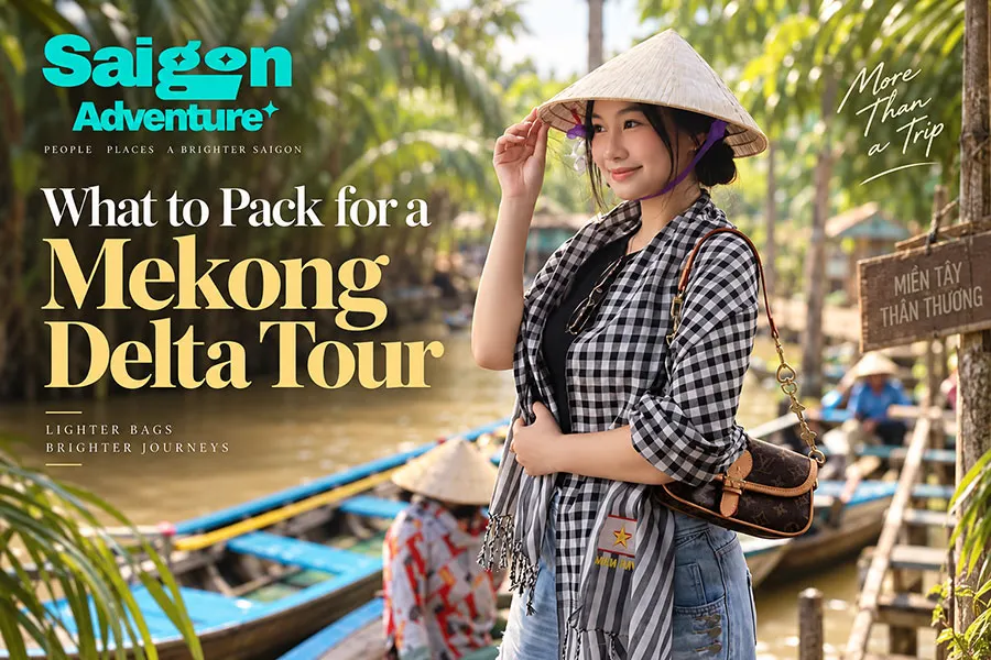 What to Pack for a Mekong Delta Tour: Complete Packing List 2 Small backpack with sunscreen, hat and water bottle for a Mekong Delta trip