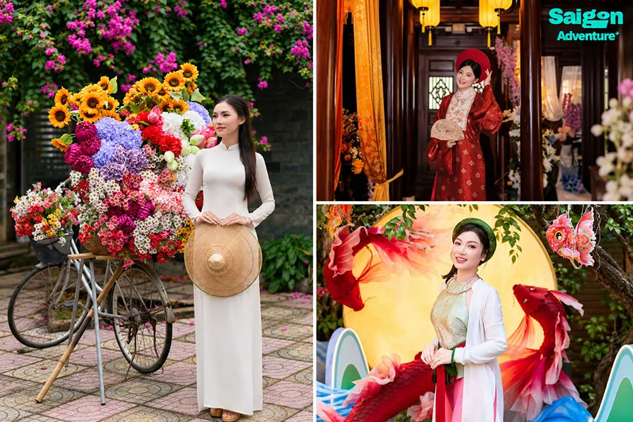 Best Mid-Autumn Festival Photo Spots in Saigon (2026) 4 Traditional Vietnamese portrait setting at Mộc Thị Concept & Coffee during Mid-Autumn Festival season