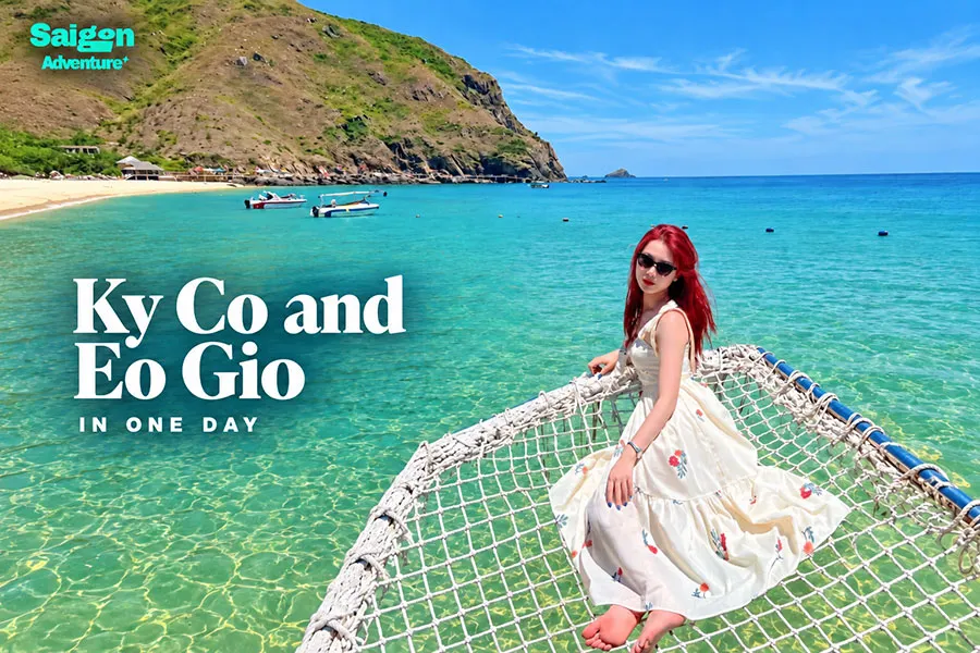 Ky Co and Eo Gio in One Day: A First-Timer’s Guide 3 Wide view of Ky Co Beach with turquoise sea and surrounding green hills