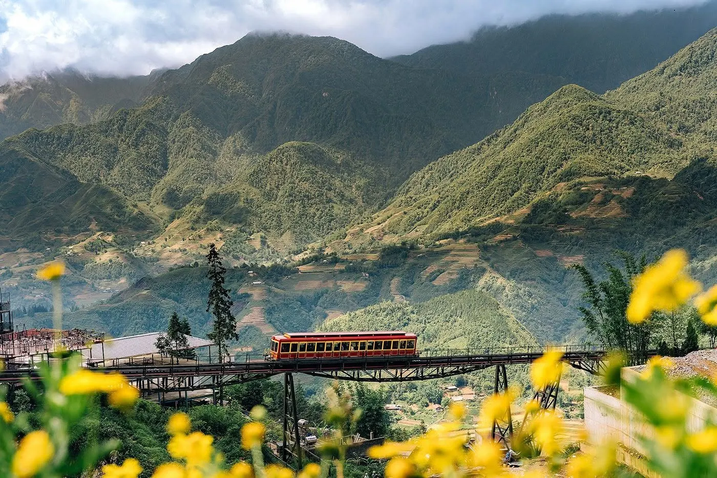 Mountain railway and Fansipan scenery in Sa Pa