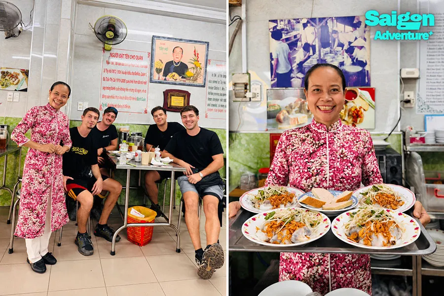 Banh cuon in Ho Chi Minh City: What to order and how to eat it 4 Visitors experiencing Saigon food culture at a banh cuon restaurant popular with locals