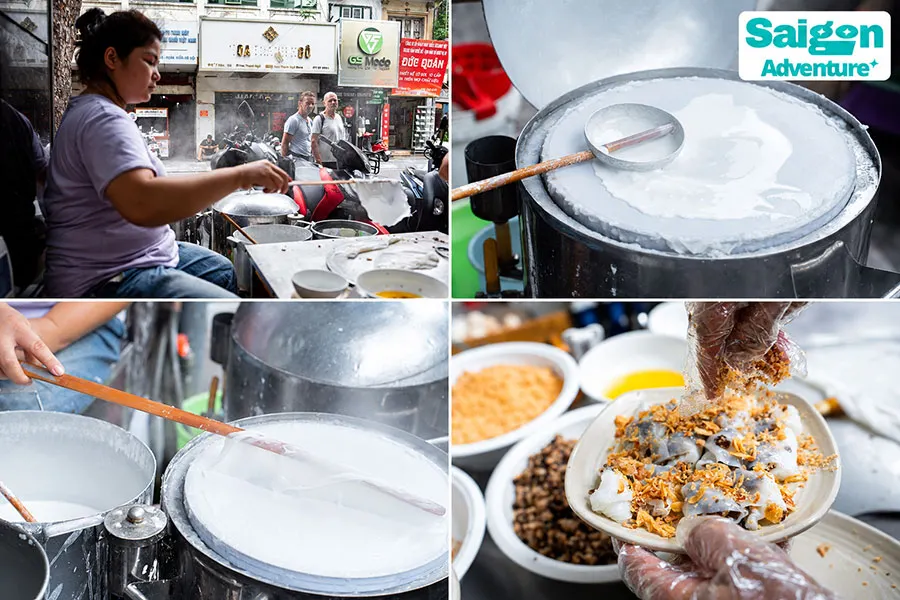 Banh cuon in Ho Chi Minh City: What to order and how to eat it 3 Traditional banh cuon preparation, from steaming rice sheets to serving the finished dish