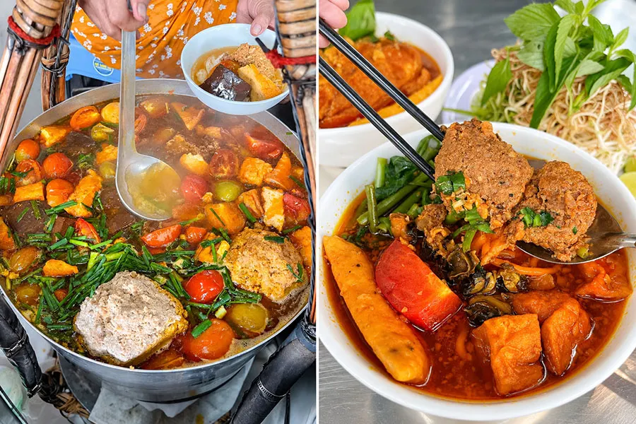 Bun Rieu for Beginners: What’s Inside the Bowl? 4 Vietnamese crab noodle soup enjoyed with shrimp paste, fresh herbs, a squeeze of lime, and then finished with a refreshing glass of iced tea.