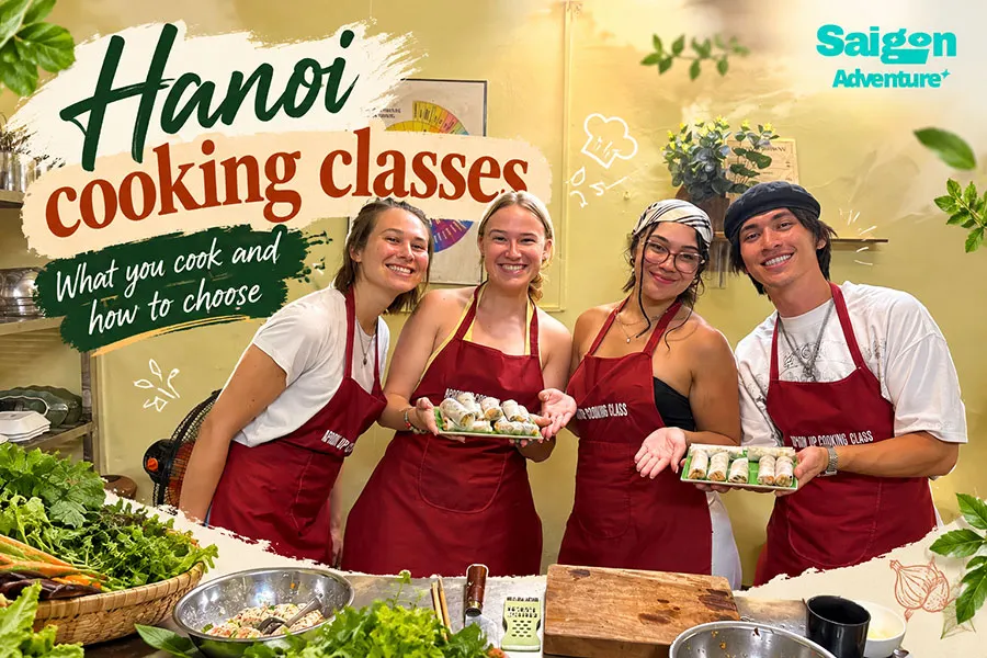 Hanoi cooking classes: What you cook and how to choose 2 Guests learning to prepare Vietnamese dishes in a Hanoi cooking class