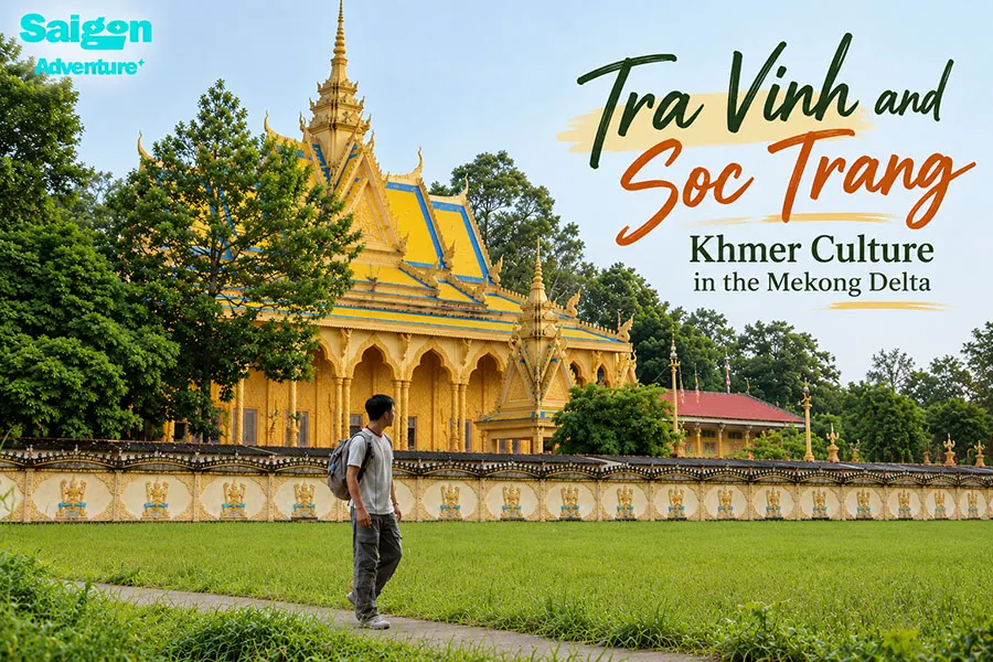 Tra Vinh and Soc Trang: Khmer Culture in the Mekong Delta 1 Beautiful Khmer pagoda with ornate golden roofs and intricate Buddhist decorations